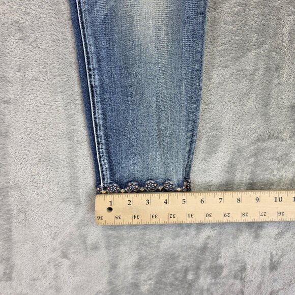 Miss Me Jeans Womens 27 Ankle Skinny Embroidered Sequin Hem Distressed Denim - Picture 9 of 13